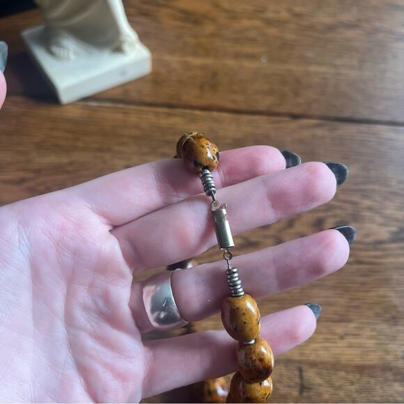 Vintage 70s CHUNKY Hand Crafted and Painted Kiln Fired Ceramic Necklace B1 - Picture 7 of 10